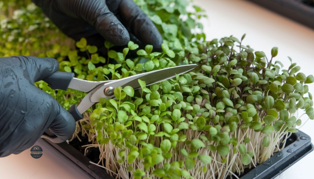 Realistic image of microgreen harvesting process