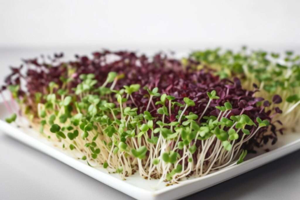 About Us 3 Freshly cut microgreens on a plate to be served.