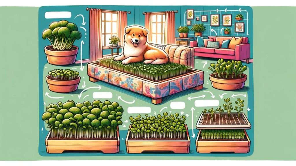 An illustration showcasing the process of growing microgreens at home, highlighting the ease and benefits for dog owners.