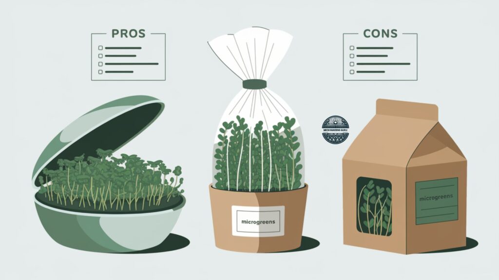 Illustrations of various microgreens packaging options