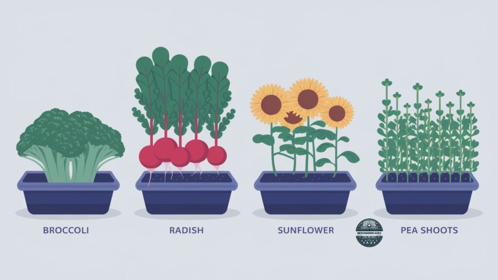 Vector illustration of different microgreen types