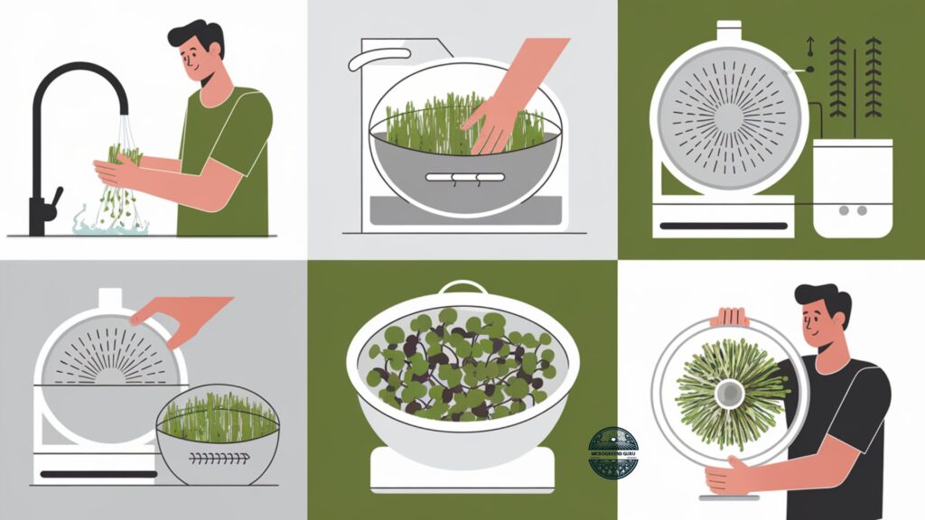 Vector illustration of proper salad spinner usage