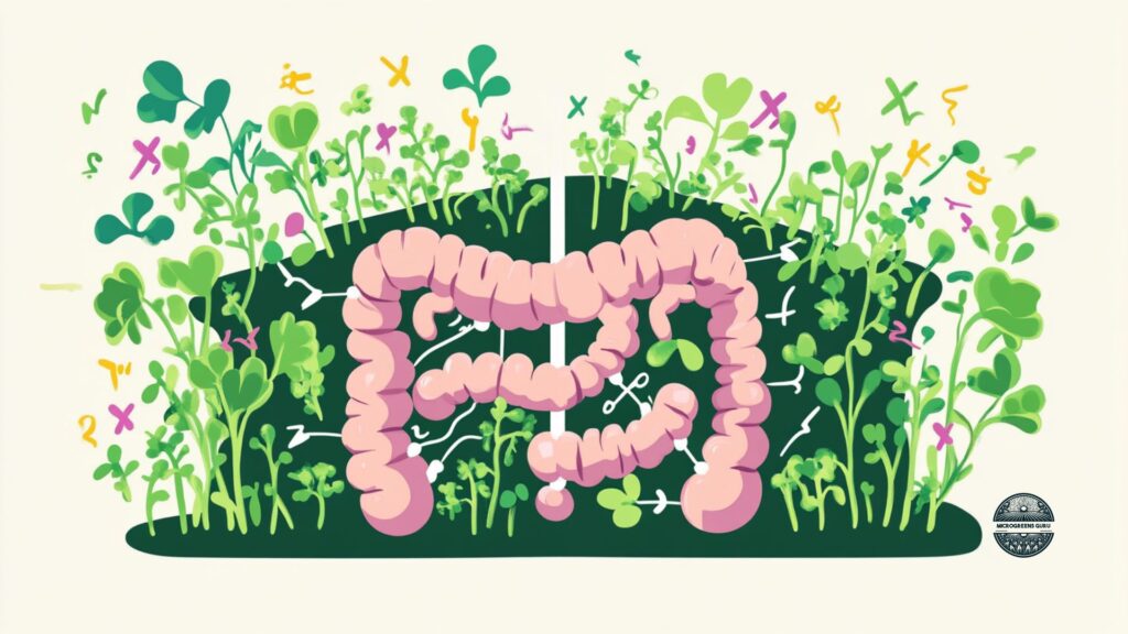 Illustration of microgreens and digestive system